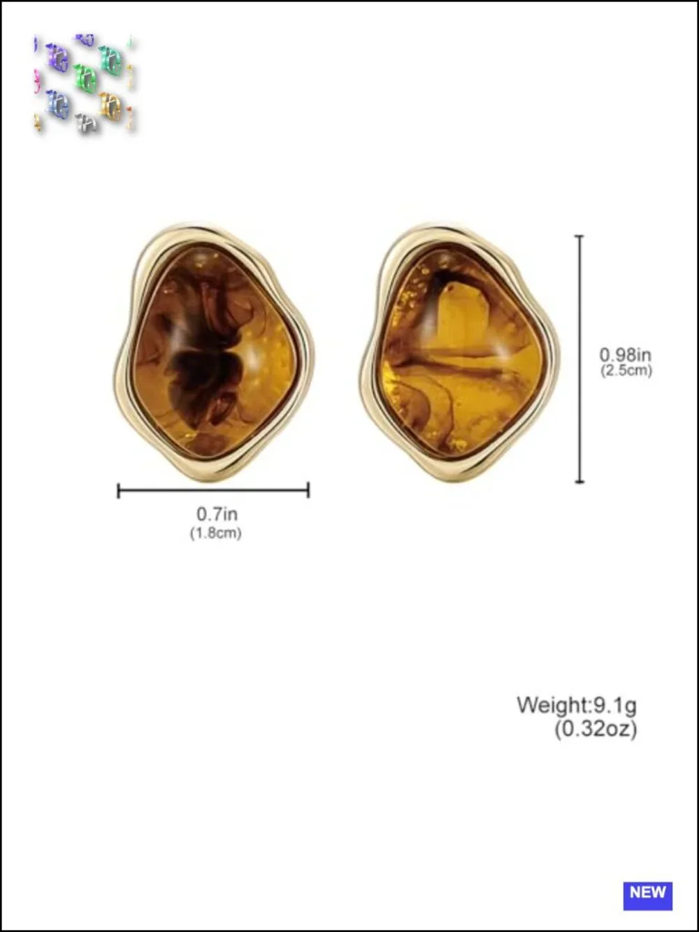 Chunky Gold Tiger Eye Stone Earrings Statement Resin Stud Earring Vintage